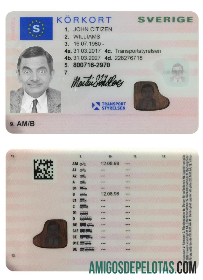 Carta de condução da Suécia (presente em 2016) baixar para verificação